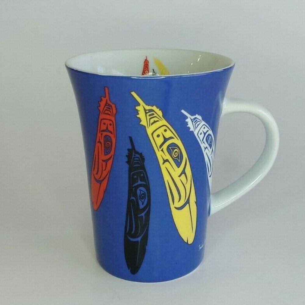 Oscardo Inuit Aboriginal Artist WADE BAKER Eagle Feathers Indian PORCELAIN Mug